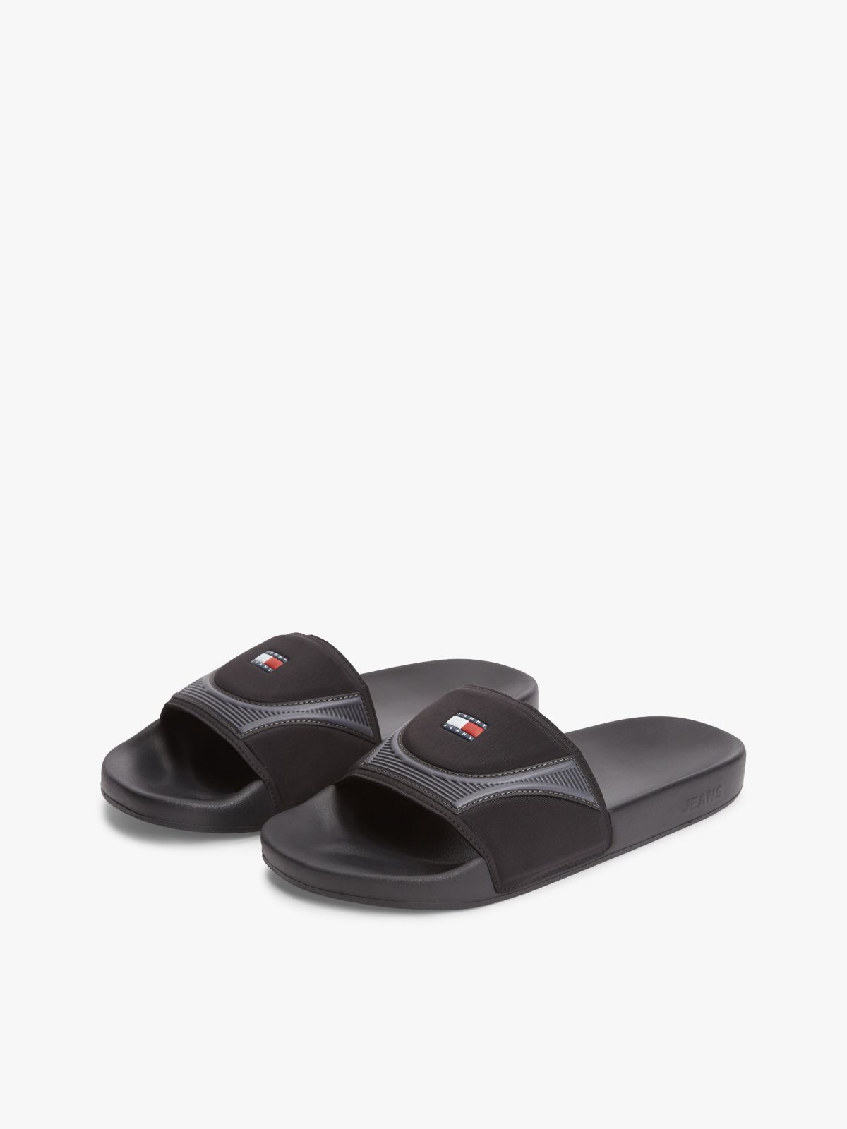Logo Strap Pool Slides — Black