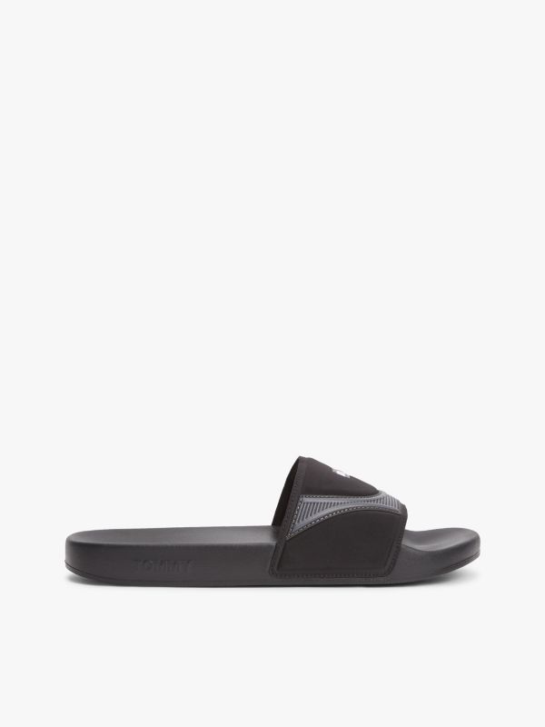 Logo Strap Pool Slides — Black