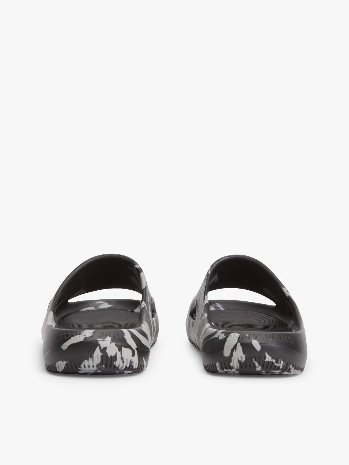 Embossed Fine Cleat Cutout Marbled Slides — Black