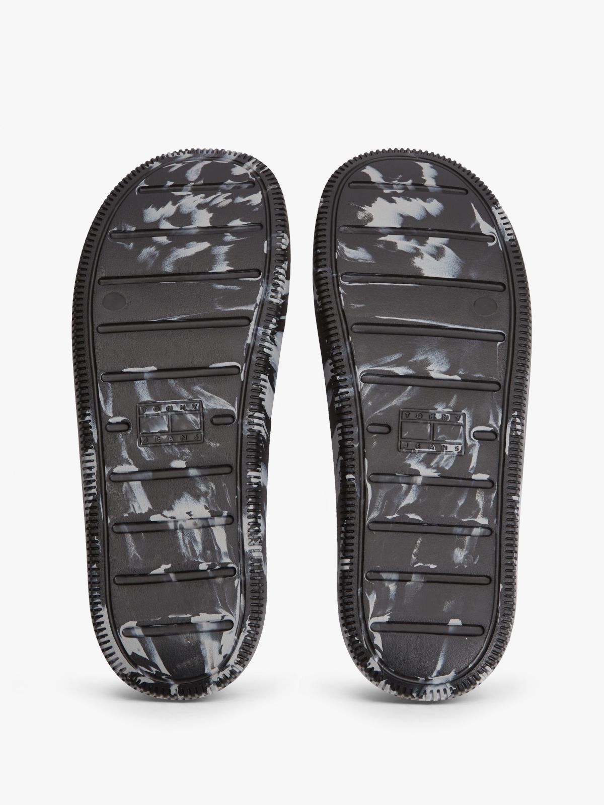 Embossed Fine Cleat Cutout Marbled Slides — Black