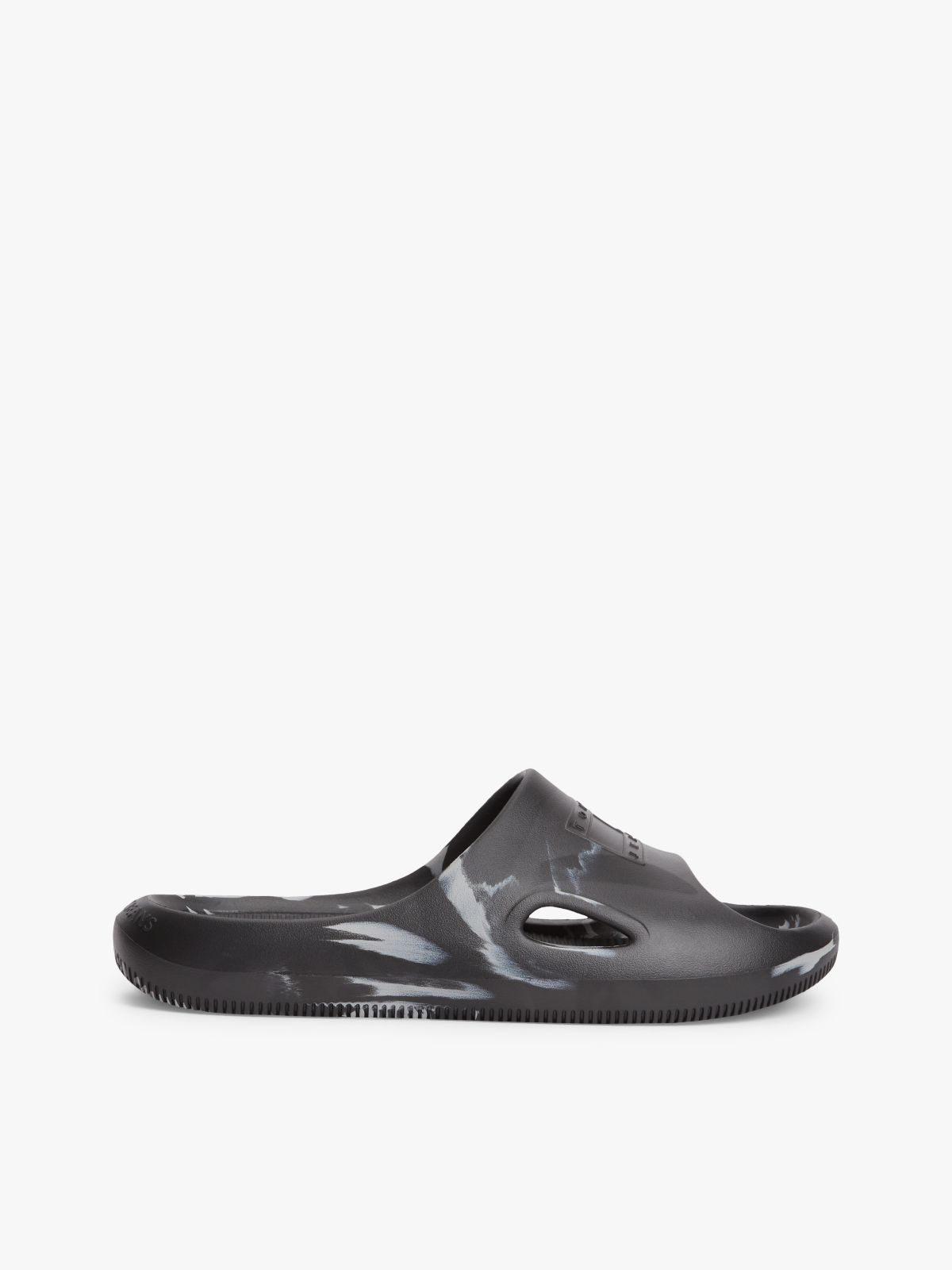 Embossed Fine Cleat Cutout Marbled Slides — Black