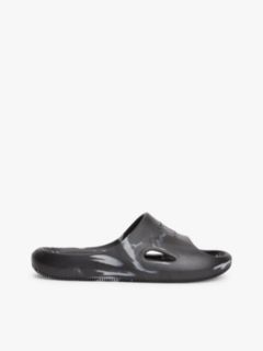Embossed Fine Cleat Cutout Marbled Slides — Black 1