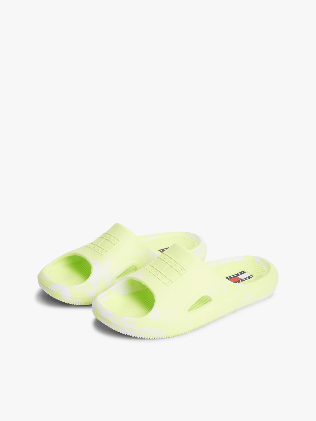 Embossed Fine Cleat Cutout Marbled Slides — Green