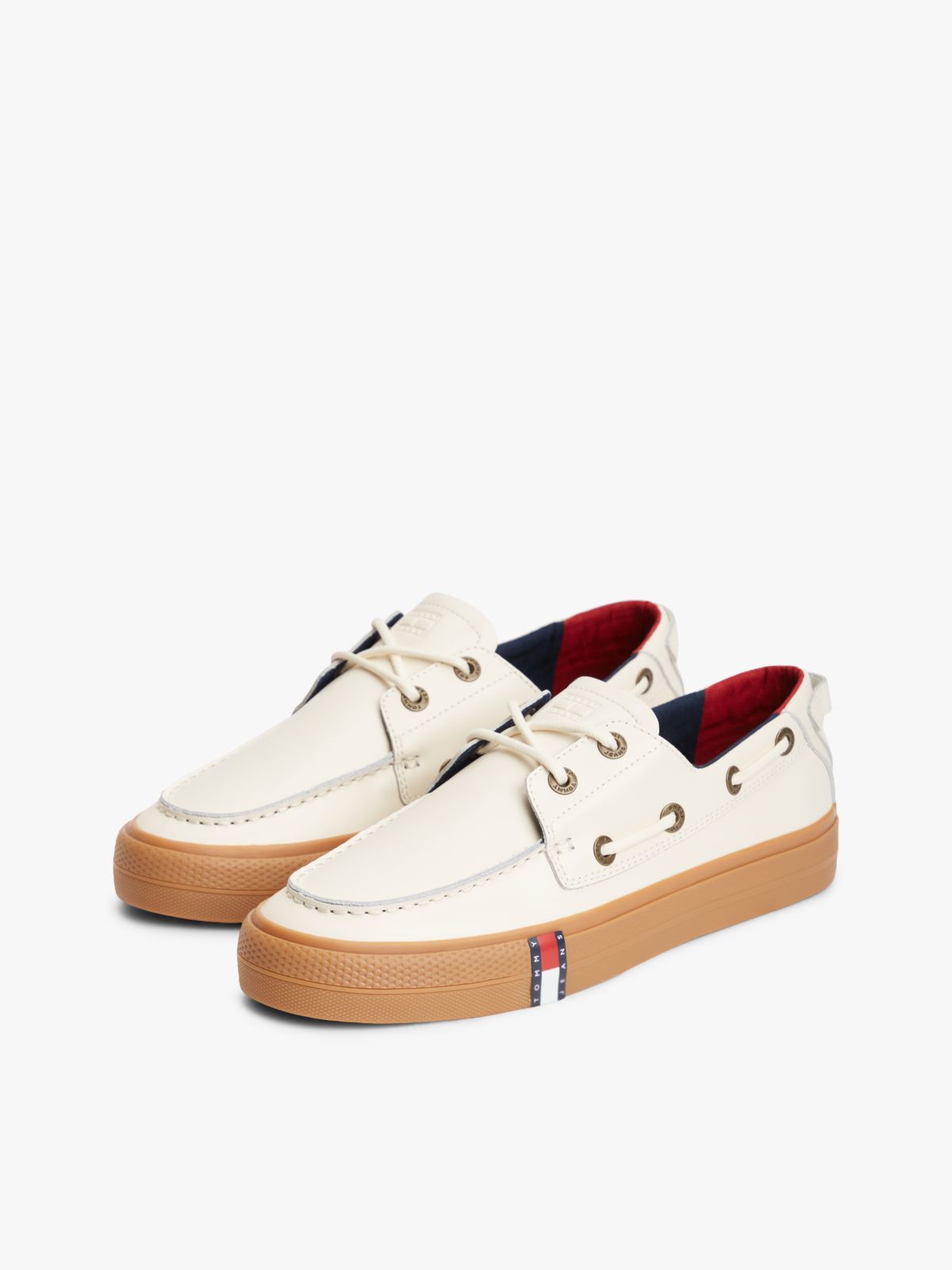 Archive Flag Stripe Leather Boat Shoes — Beige