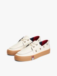 Archive Flag Stripe Leather Boat Shoes — Beige 2
