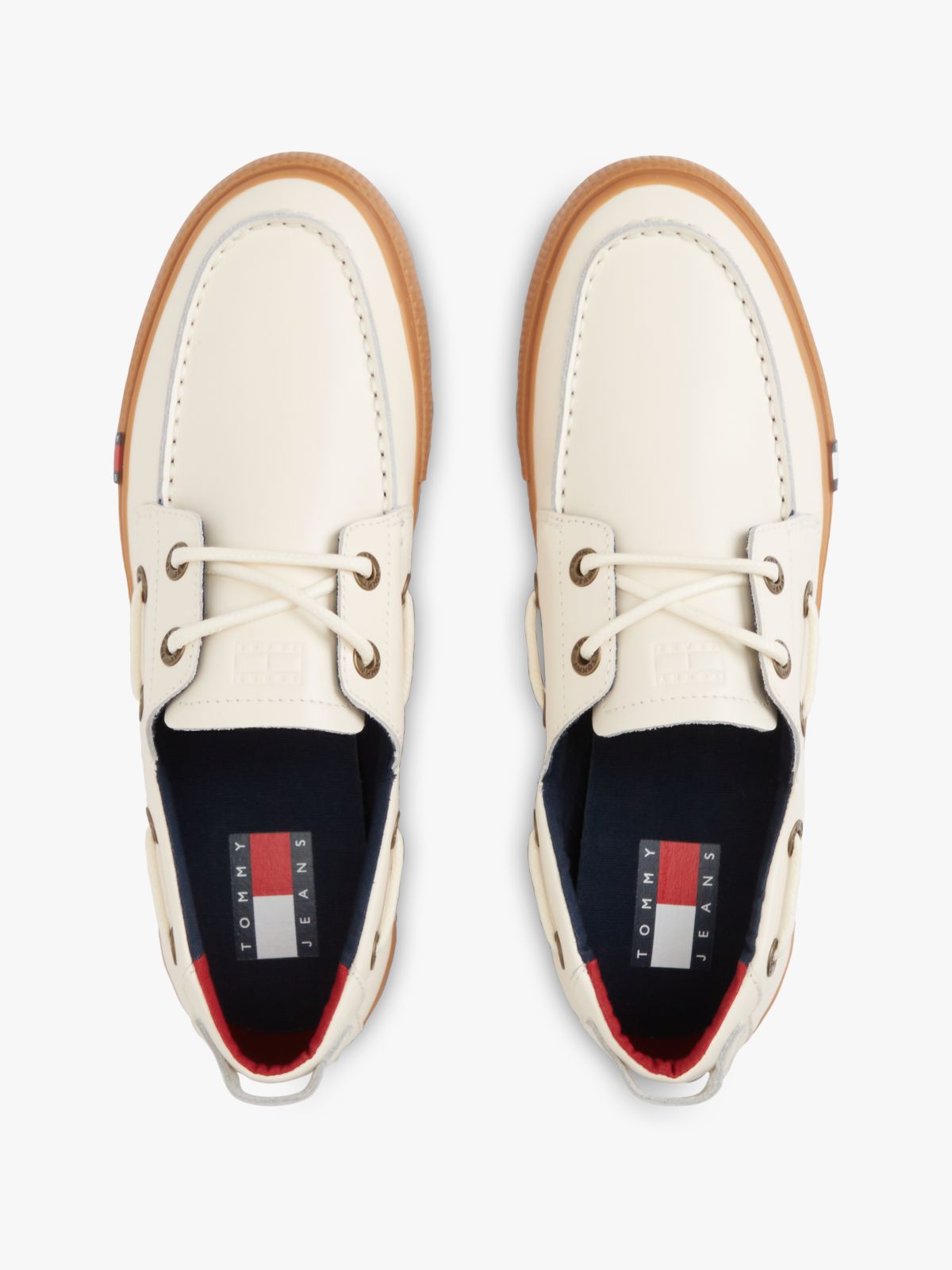 Archive Flag Stripe Leather Boat Shoes — Beige