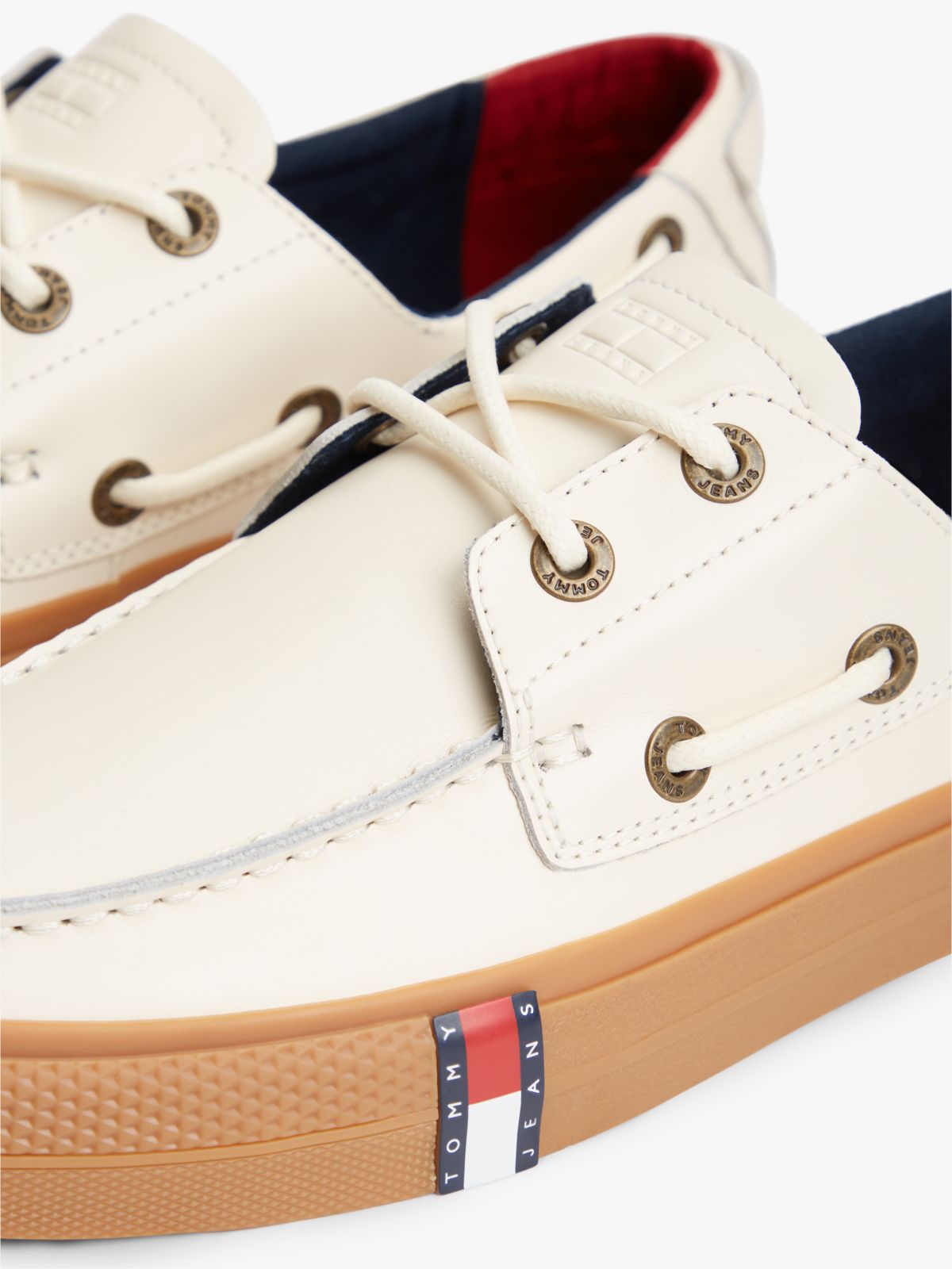 Archive Flag Stripe Leather Boat Shoes — Beige