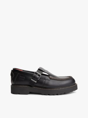 black archive leather cleat t-bar shoes for men tommy jeans