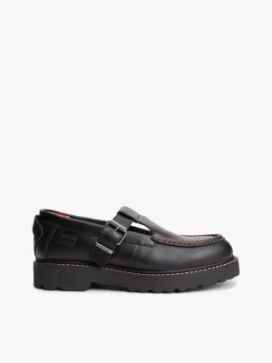 black archive leather cleat t-bar shoes for men tommy jeans