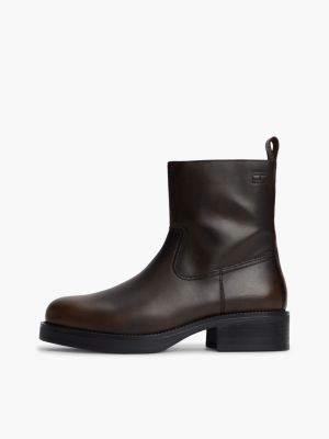 brown leather biker boots for men tommy jeans