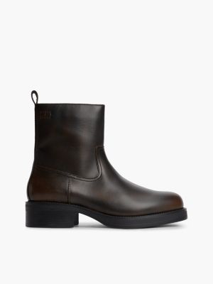 brown leather biker boots for men tommy jeans