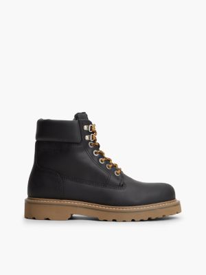 black archive waterproof leather cleat boots for men tommy jeans