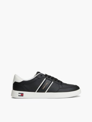 black lightweight court trainers with leather for men tommy jeans