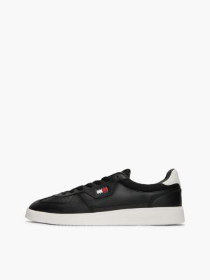 black the greenwich logo trainers with leather for men tommy jeans