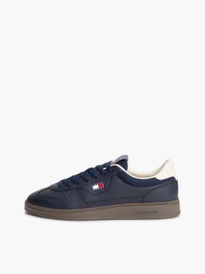 blue the greenwich logo trainers with leather for men tommy jeans