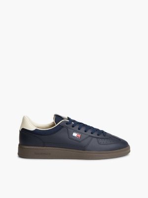 blue the greenwich logo trainers with leather for men tommy jeans