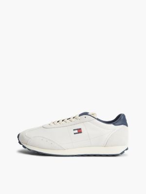 sneakers retro archive runner con pelle beige da uomini tommy jeans