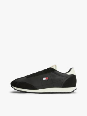 sneakers retro archive runner con pelle nero da uomini tommy jeans