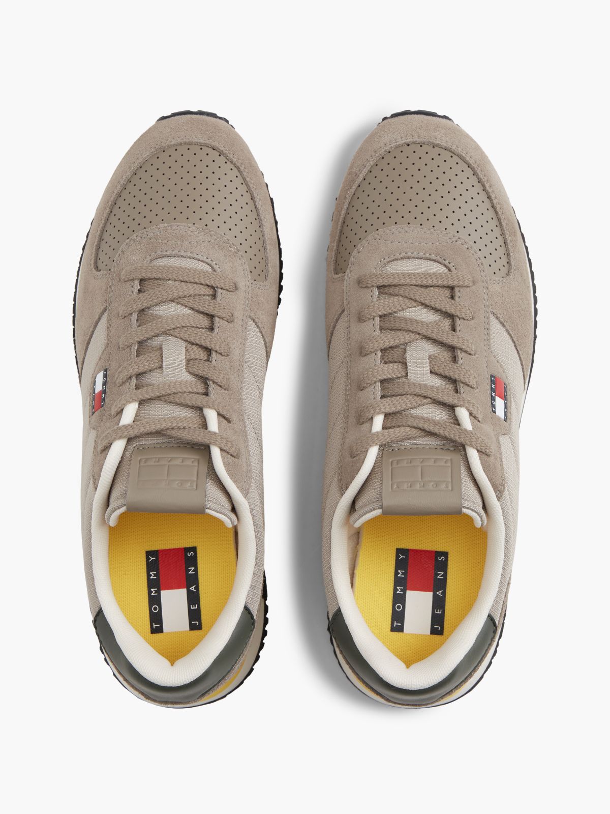 Suede Mixed Texture Trainers — Beige
