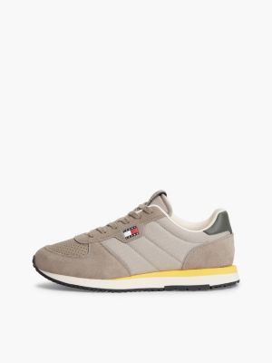 beige suede mixed texture trainers for men tommy jeans