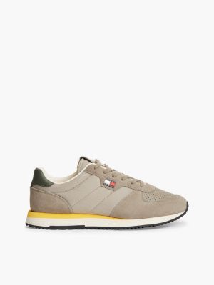 beige suede mixed texture trainers for men tommy jeans