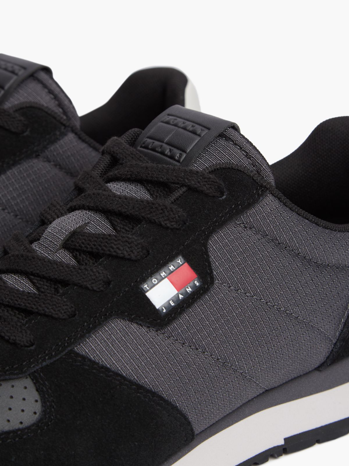 Suede Mixed Texture Trainers — Black