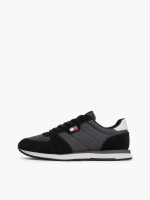 black suede mixed texture trainers for men tommy jeans