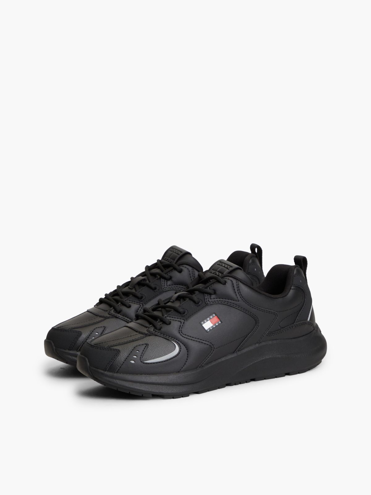 Mixed Texture Chunky Trainers — Black