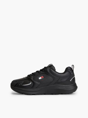 zwart sneaker met gemengde texturen en chunky profielzool voor heren - tommy jeans