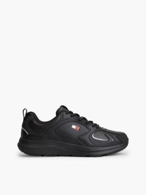 black sneaker met gemengde texturen en chunky profielzool voor heren - tommy jeans