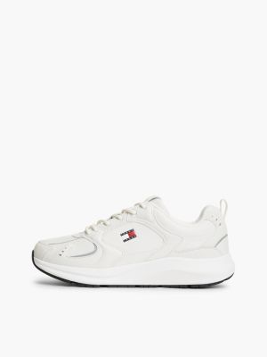 white mixed texture chunky trainers for men tommy jeans