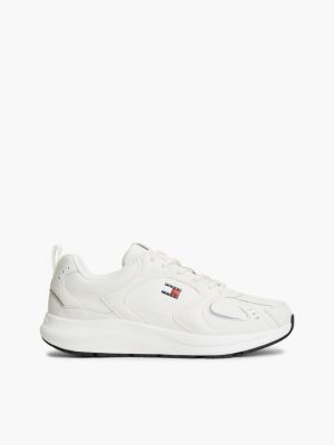 white mixed texture chunky trainers for men tommy jeans