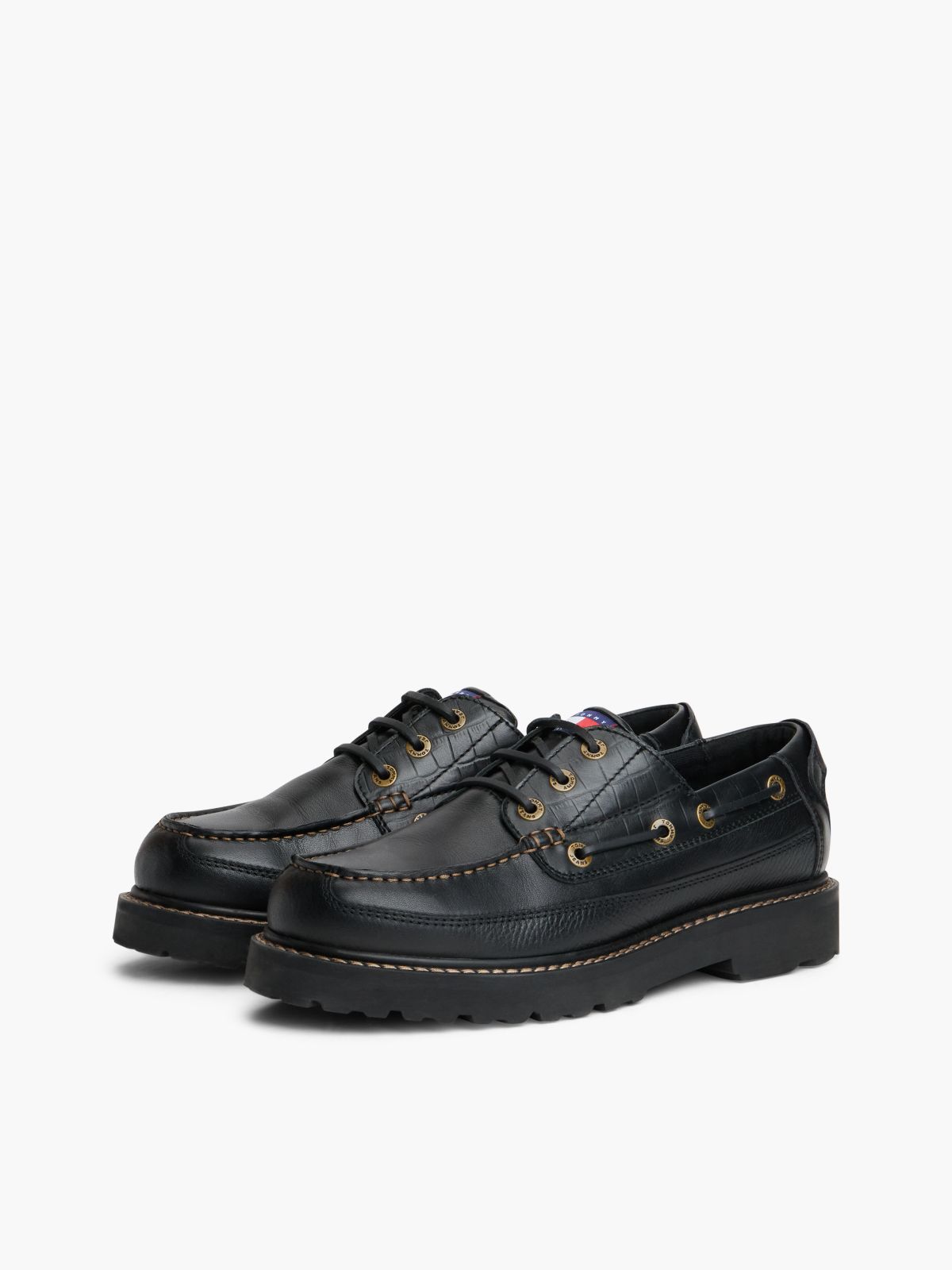Archive Leather Cleat Boat Shoes — Black