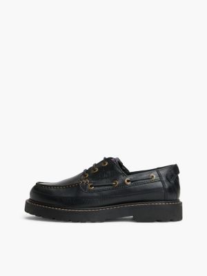 black archive leather cleat boat shoes for men tommy jeans