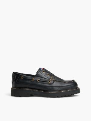 black archive leather cleat boat shoes for men tommy jeans