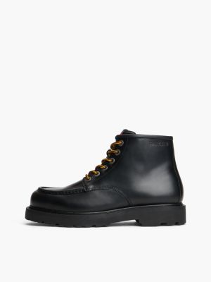 stivaletti medi stringati archive in pelle nero da uomini tommy jeans