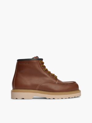 brown archive leren halfhoge veterlaars voor heren - tommy jeans
