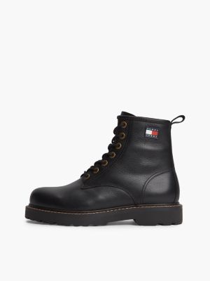 black archive warm lined leather lace-up boots for men tommy jeans