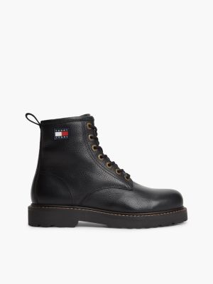 stivaletti stringati archive in pelle black da uomini tommy jeans