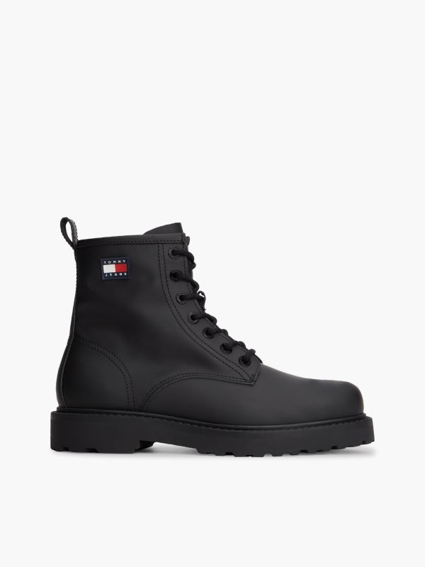 Archive Leather Lace-Up Mid Boots — Black