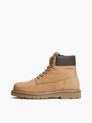 brown archive leather warm lined boots for men tommy jeans