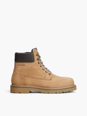 brown archive leather warm lined boots for men tommy jeans