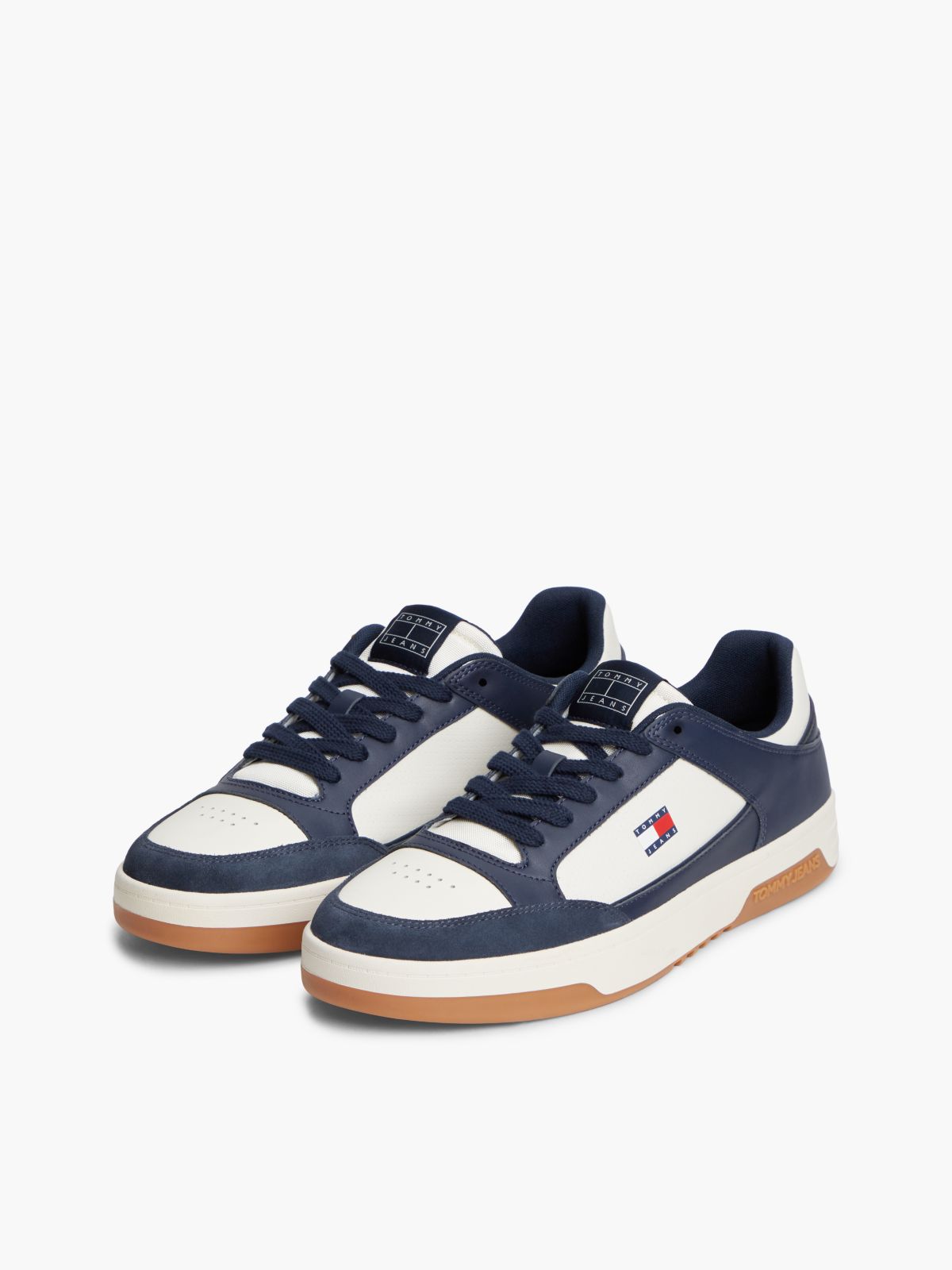 Leather Contrast Texture Basketball Trainers — Blue