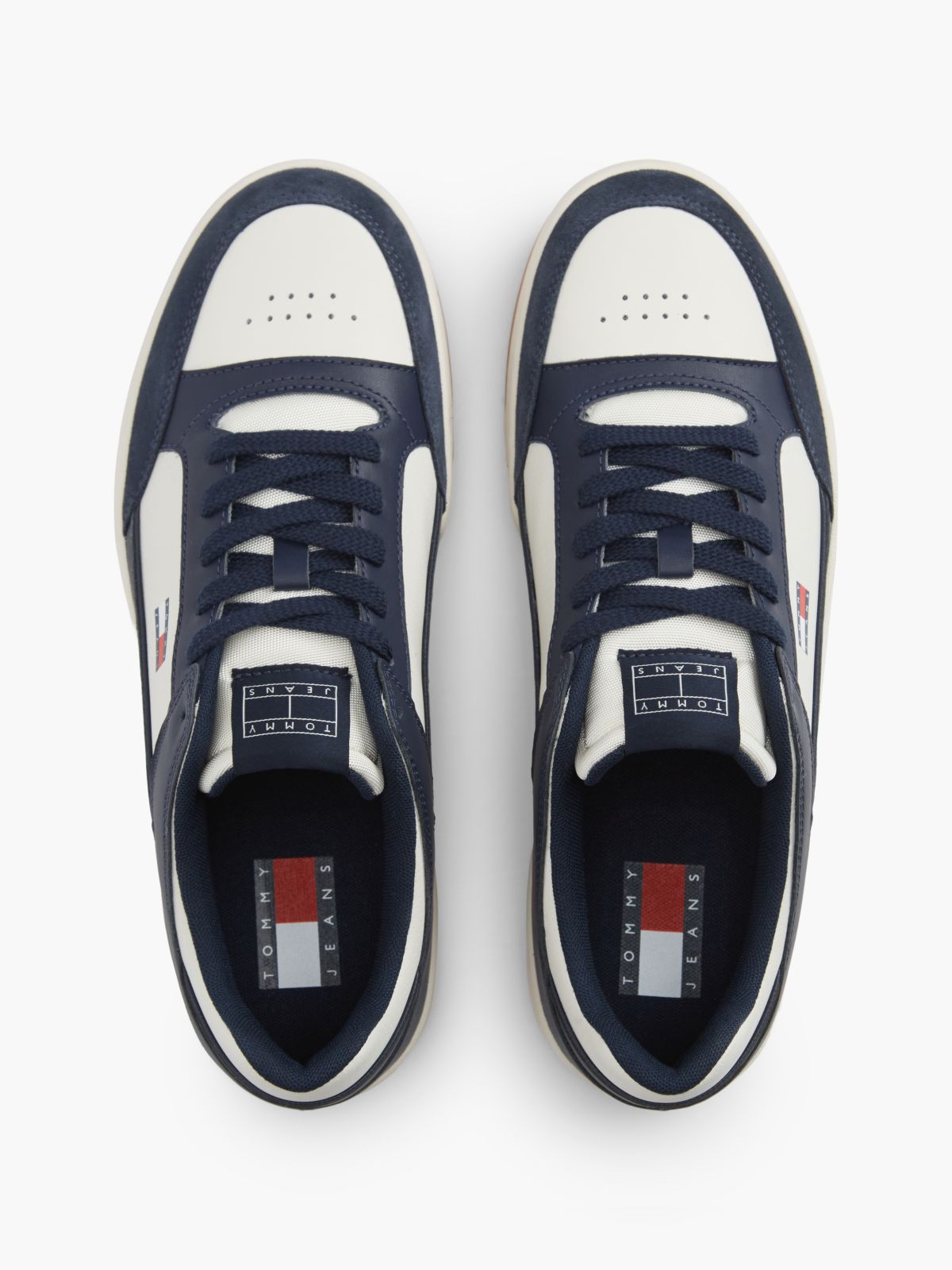 Leather Contrast Texture Basketball Trainers — Blue