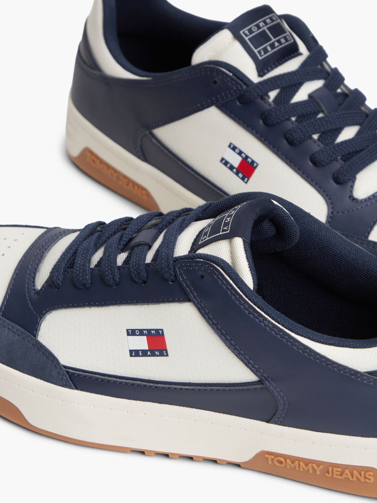 Leather Contrast Texture Basketball Trainers — Blue