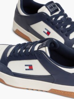 Leather Contrast Texture Basketball Trainers — Blue 6
