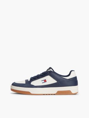 niebieski skórzane buty sportowe do koszykówki o mieszanej fakturze dla mężczyźni - tommy jeans