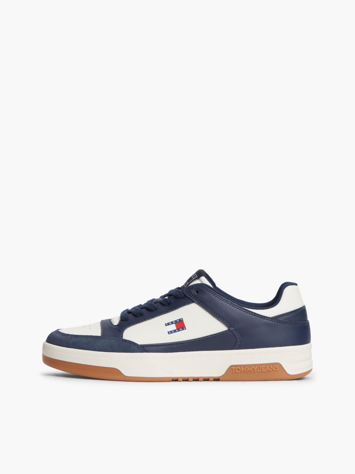 Leather Contrast Texture Basketball Trainers — Blue