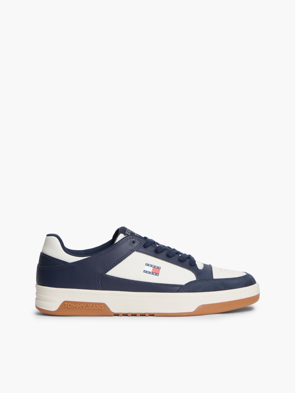 Leather Contrast Texture Basketball Trainers — Blue