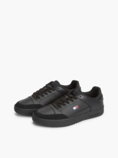 Leather Contrast Texture Basketball Trainers — Black 2